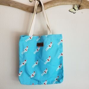 Blue tote bag with vintage swimmer print